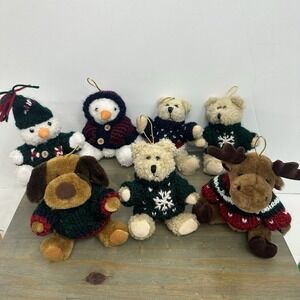 Lot Of 7 Vintage Hugfun Plush Christmas Ornaments Teddy Bear Puppy Moose Y2K